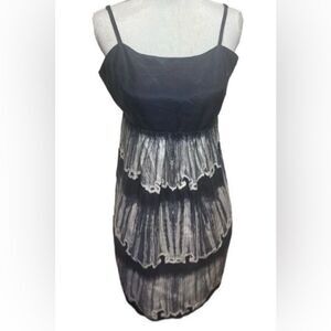 Cabi Women's Black White Silk Dazzle Lace Print Baby Doll Tunic Top Size 6